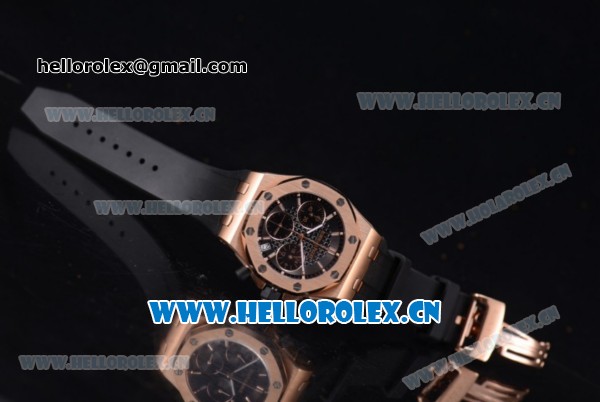 Audemars Piguet Royal Oak Offshore Chronograph Miyota OS20 Quartz Rose Gold Case with Black Dial Stick Markers and Black Rubber Strap (EF) - Click Image to Close